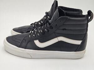Vans Sk8 Hi Mid Leather Black Skate Shoes Mens 8 Womens 9.5